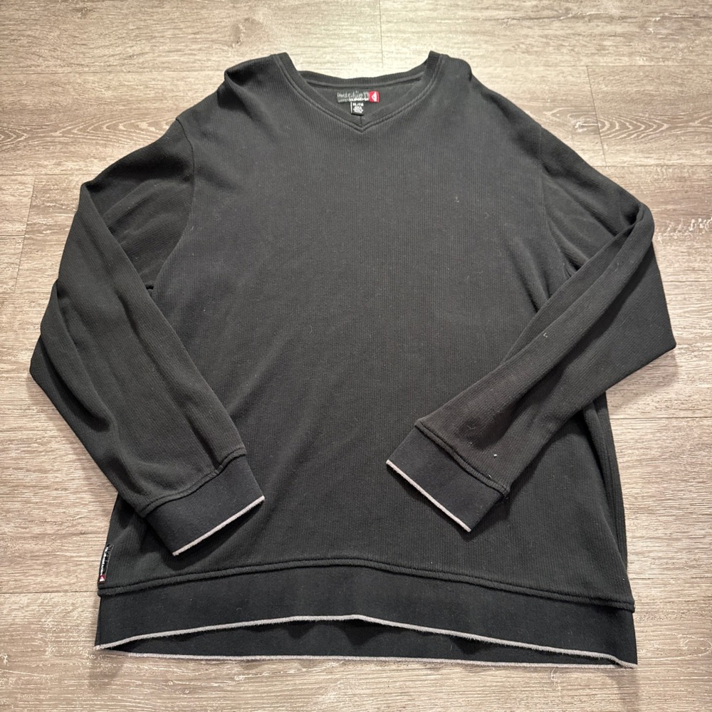 Vintage Quiksilver Shirt Mens XL Black Cotton Thermal V Neck Y2K Surf Sweater